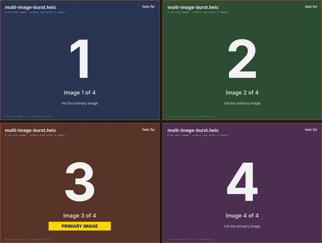 Preview of multi-image-burst.heic: Four images, primary is the third
